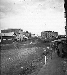 Bridge Square, central Minneapolis just west of Bridgehead Site, ca. 1869